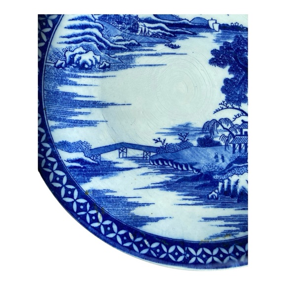 Antique Japanese Meiji Era blue and white serving platter 12.25” excellent cond - Picture 9 of 9
